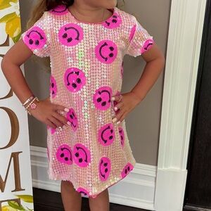 Wildflowers Pink Sequin Smiley Face Dress
